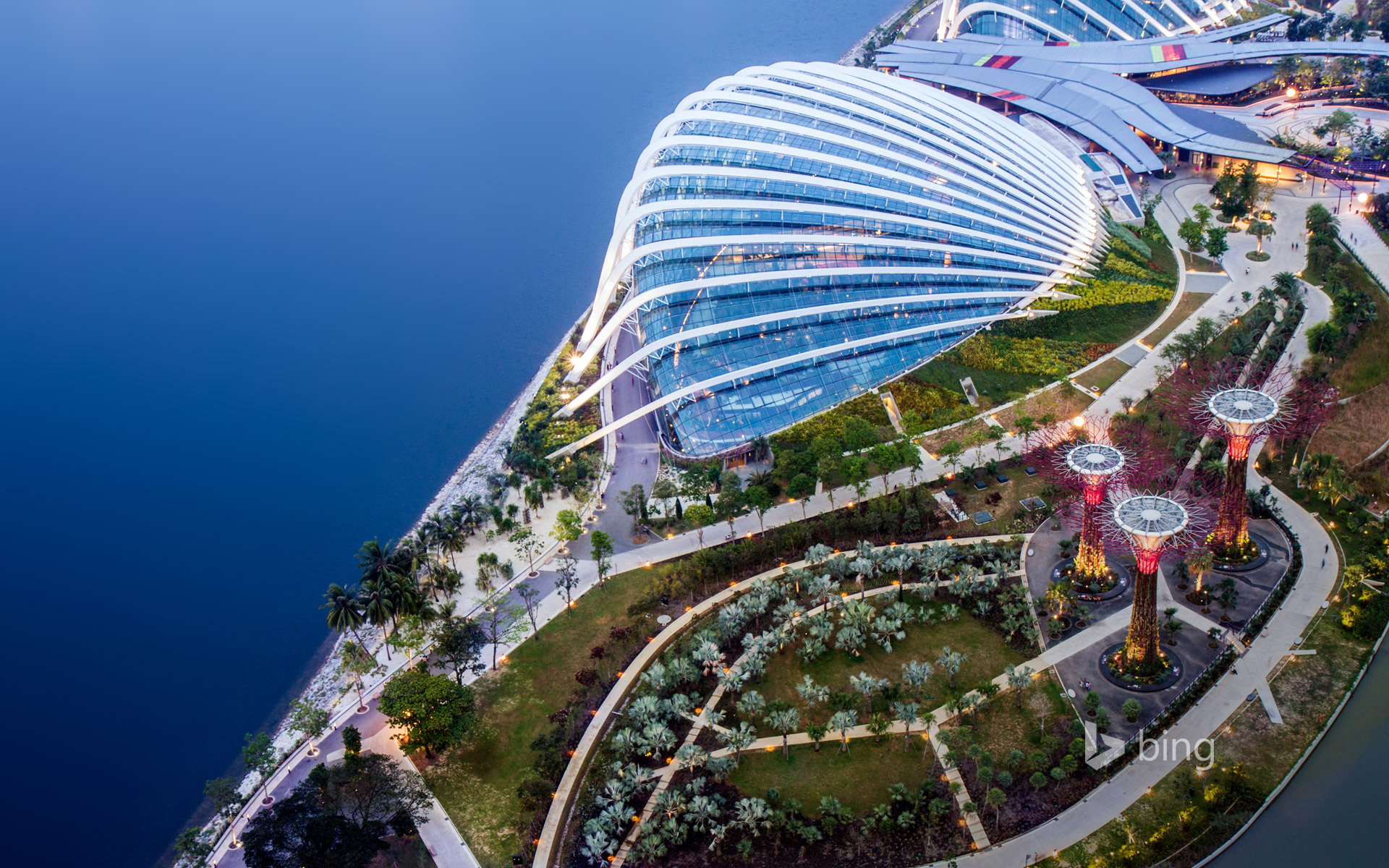 Aerial view of Gardens by the Bay and the Super Trees, Singapore City, Singapore